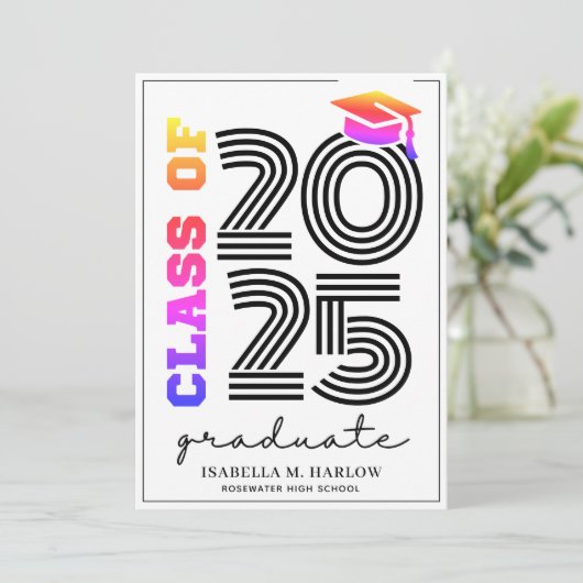 Retro regenboog Afstuderen Aankondiging (Staand voorkant)