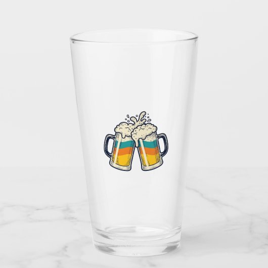 Retro Regenboog Bierpul Proost Vector T-shirt_1 Glas (Voorkant)