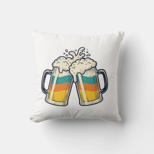 Retro Regenboog Bierpul Proost Vector T-shirt_1 Kussen (Voorkant)