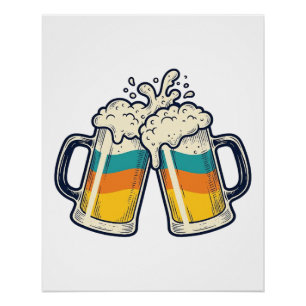 Retro Regenboog Bierpul Proost Vector T-shirt_1 Perfect Poster