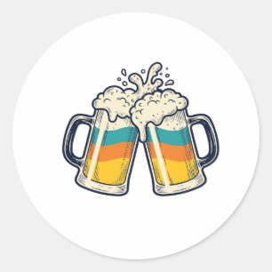 Retro Regenboog Bierpul Proost Vector T-shirt_1 Ronde Sticker