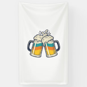 Retro Regenboog Bierpul Proost Vector T-shirt_1 Spandoek