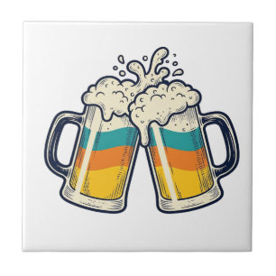 Retro Regenboog Bierpul Proost Vector T-shirt_1 Tegeltje