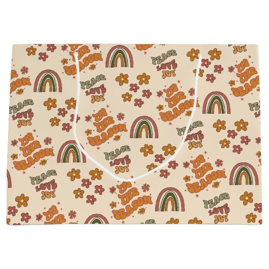 Retro Regenboog Bloem Kerstmis Groot Cadeauzakje (Voorkant)