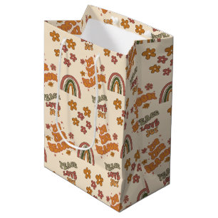 Retro Regenboog Bloem Kerstmis Medium Cadeauzakje