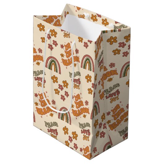 Retro Regenboog Bloem Kerstmis Medium Cadeauzakje (Voorkant Gekanteld)