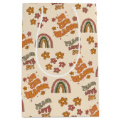 Retro Regenboog Bloem Kerstmis Medium Cadeauzakje (Voorkant)