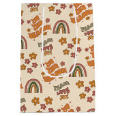 Retro Regenboog Bloem Kerstmis Medium Cadeauzakje (Achterkant)