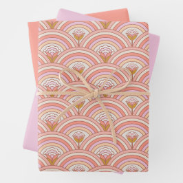 Retro Regenboog Bloemen Roze & Koraal Inpakpapier Vel