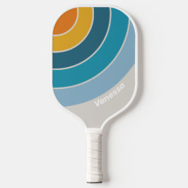 Retro Regenboog Cirkel Streep met Naam Pickleball Paddle