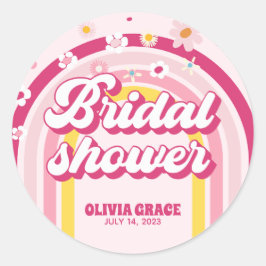 Retro Regenboog Daisy Groovy Bruiloftsfeest Ronde Sticker