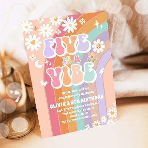Retro Regenboog Daisy Verjaardagsuitnodiging Kaart