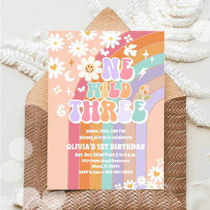 Retro Regenboog Daisy Verjaardagsuitnodiging Kaart