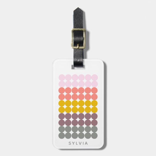 Retro Regenboog Dot Grid Patroon Gepersonaliseerde Bagagelabel (Voorkant verticaal)