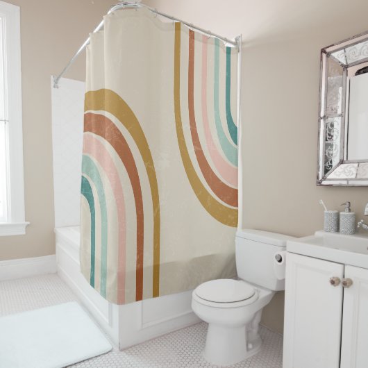 Retro regenboog douchegordijn (In situ)