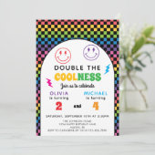 Retro Regenboog Dubbel Feest Gezamenlijke Verjaard Kaart (Staand voorkant)