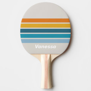 Retro Regenboog Dwars Strepen met Naam Tafeltennisbatje