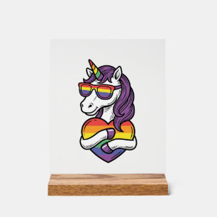 Retro Regenboog Eenhoorn Hart Pride T-shirt Ontwer Acryl Bord