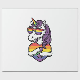 Retro Regenboog Eenhoorn Hart Pride T-shirt Ontwer Cadeaupapier