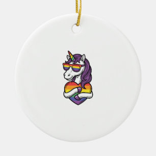 Retro Regenboog Eenhoorn Hart Pride T-shirt Ontwer Keramisch Ornament