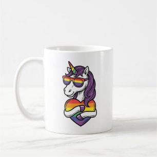Retro Regenboog Eenhoorn Hart Pride T-shirt Ontwer Koffiemok