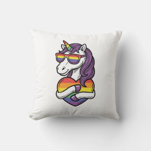 Retro Regenboog Eenhoorn Hart Pride T-shirt Ontwer Kussen