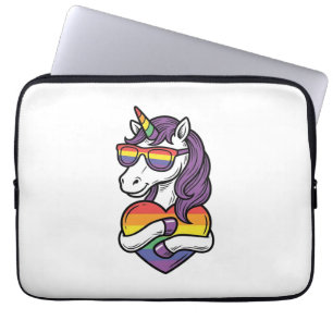 Retro Regenboog Eenhoorn Hart Pride T-shirt Ontwer Laptop Sleeve