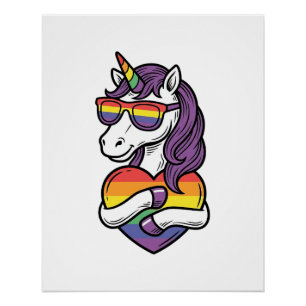 Retro Regenboog Eenhoorn Hart Pride T-shirt Ontwer Perfect Poster