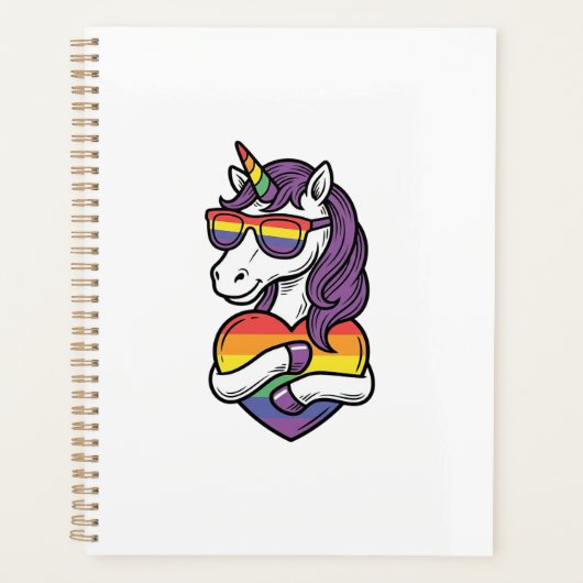 Retro Regenboog Eenhoorn Hart Pride T-shirt Ontwer Planner (Voorkant)