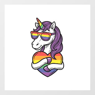 Retro Regenboog Eenhoorn Hart Pride T-shirt Ontwer Raamsticker