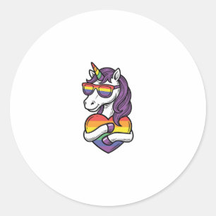 Retro Regenboog Eenhoorn Hart Pride T-shirt Ontwer Ronde Sticker