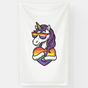 Retro Regenboog Eenhoorn Hart Pride T-shirt Ontwer Spandoek