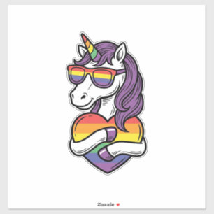 Retro Regenboog Eenhoorn Hart Pride T-shirt Ontwer Sticker