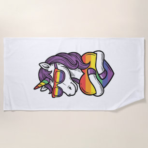 Retro Regenboog Eenhoorn Hart Pride T-shirt Ontwer Strandlaken