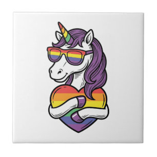 Retro Regenboog Eenhoorn Hart Pride T-shirt Ontwer Tegeltje