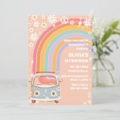 Retro Regenboog Eerste Verjaardagsuitnodiging Kaart (Staand voorkant)