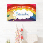 Retro Regenboog en Eenhoorn - Naam Gelukkige Verja Spandoek (Insitu)