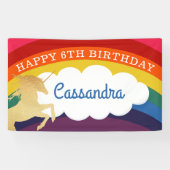 Retro Regenboog en Eenhoorn - Naam Gelukkige Verja Spandoek (Horizontaal)