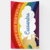 Retro Regenboog en Eenhoorn - Naam Gelukkige Verja Spandoek (Verticaal)