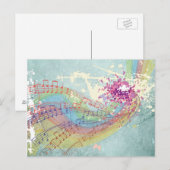 Retro Regenboog en Muzieknoten op een shabby textu Briefkaart (Voorkant / Achterkant)