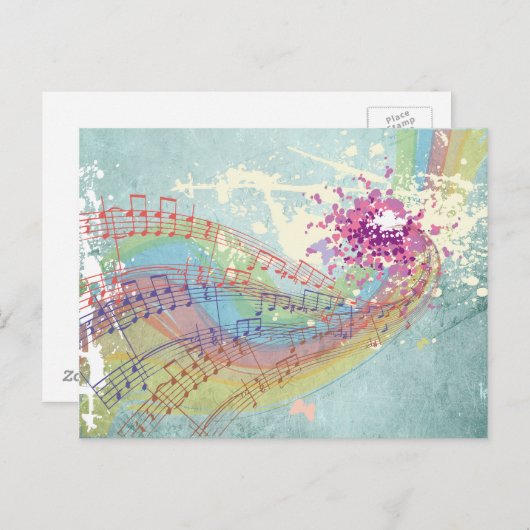 Retro Regenboog en Muzieknoten op een shabby textu Briefkaart (Voorkant / Achterkant)