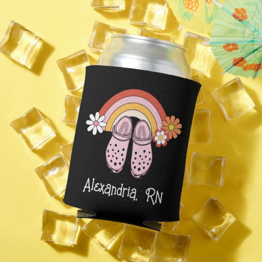 Retro Regenboog en Rubberklompen Monogram Verpleeg Blikjeskoeler (Insitu Zomer)