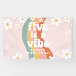 Retro Regenboog Five is een Vibe Daisy 5TH Verjaar Spandoek