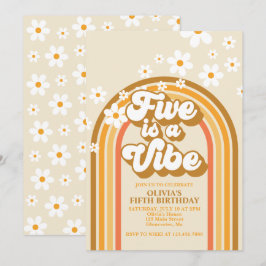 Retro Regenboog FIVE is een Vibe Groovy 5e Verjaar Kaart