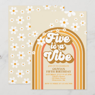 Retro Regenboog FIVE is een Vibe Groovy 5e Verjaar Kaart