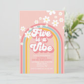 Retro Regenboog FIVE is een Vibe Groovy 5e Verjaar Kaart (Staand voorkant)