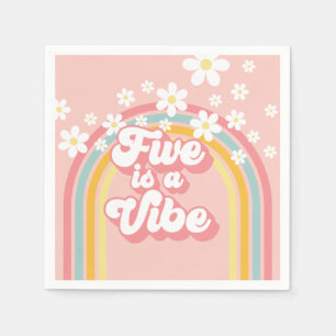 Retro Regenboog FIVE is een Vibe Groovy 5e Verjaar Servet