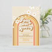 Retro Regenboog Four Ever Groovy 4e Verjaardag Kaart (Staand voorkant)
