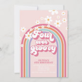 Retro Regenboog Four Ever Groovy 4e Verjaardag Kaart (Voorkant)