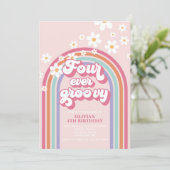 Retro Regenboog Four Ever Groovy 4e Verjaardag Kaart (Staand voorkant)